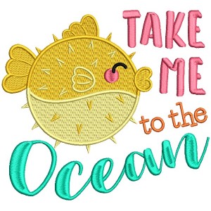 Take Me To The Ocean Blowfish Filled Machine Embroidery Design Digitized Pattern